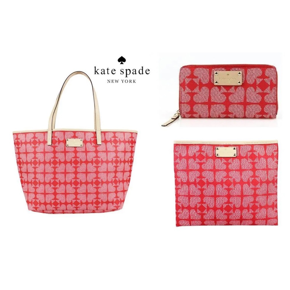 🆕 KATE SPADE 3-PC SET Pebbled Ace of Spades Tote + Wallet + Pouch